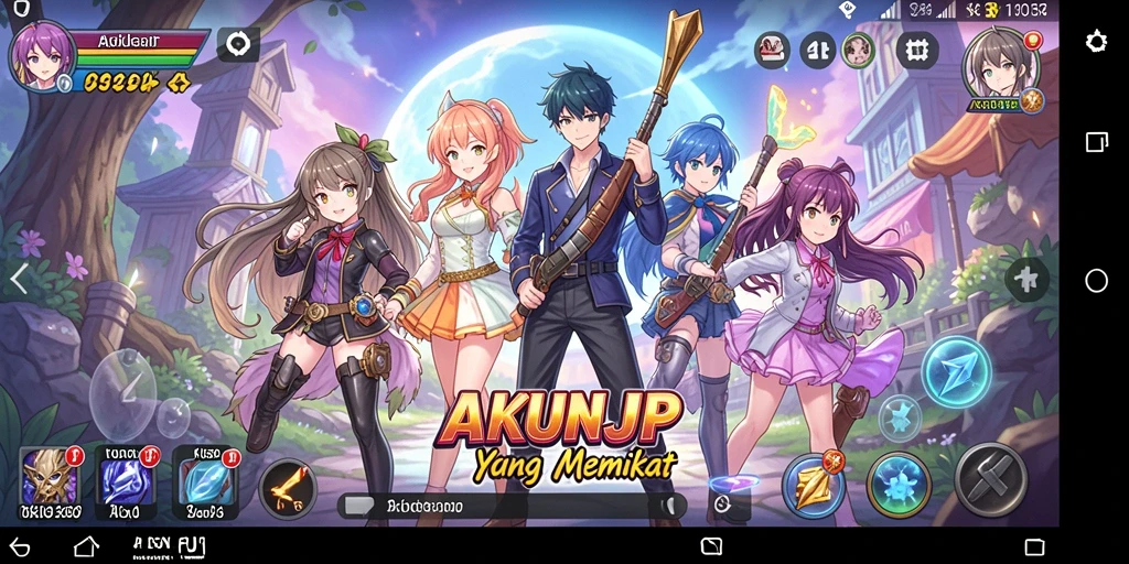 Screenshot gameplay menunjukkan berbagai karakter anime yang menarik.