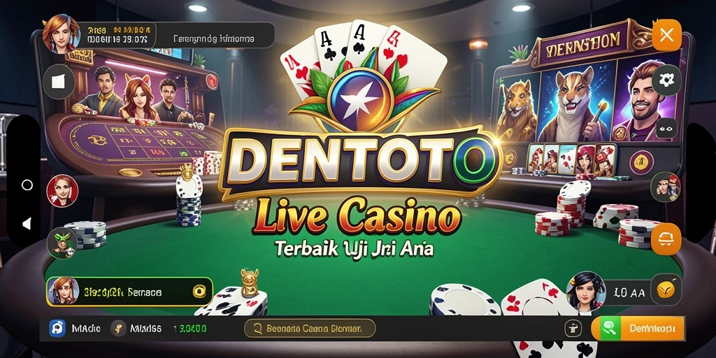 Screenshot gameplay DENTOTO menunjukkan dealer profesional dan antusiasme permainan Live Casino.