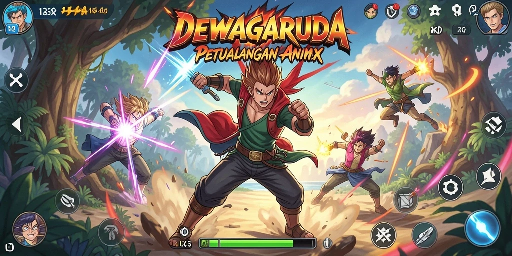 Tampilan gameplay seru dari DEWAGARUDA dengan karakter anime yang menawan.