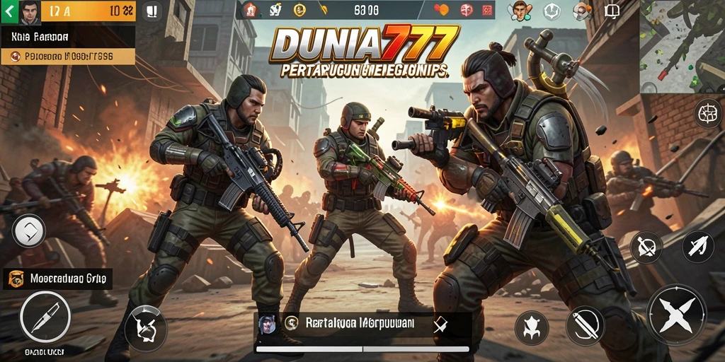 Tampilan gameplay seru DUNIA777 dengan aksi tembak-menembak.