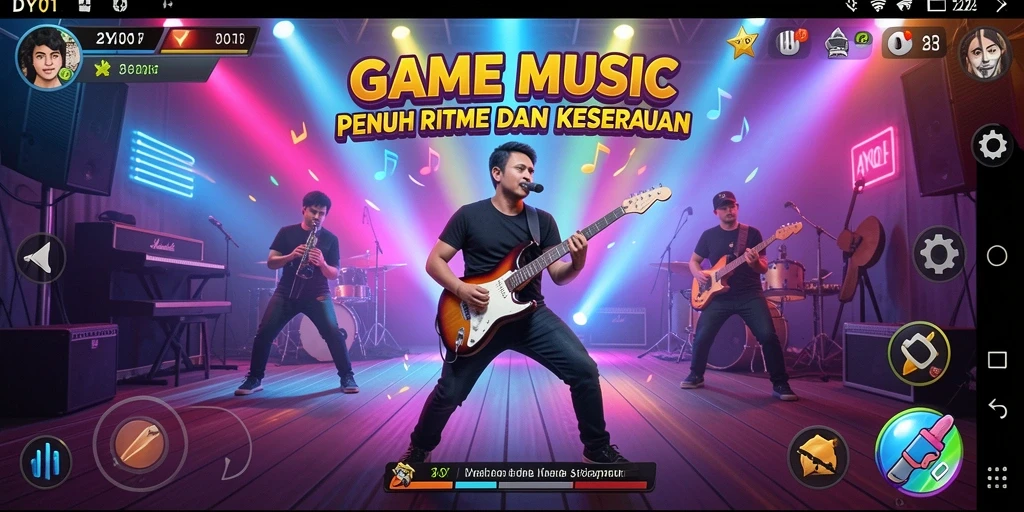 Tampilan gameplay DY01 dengan berbagai pilihan lagu musik.