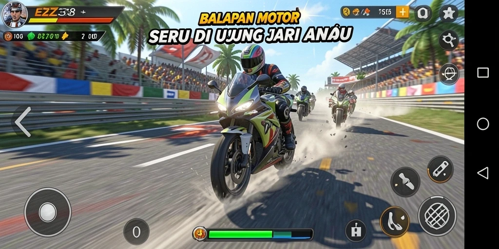 Gameplay balapan motor yang mendebarkan dan penuh aksi.
