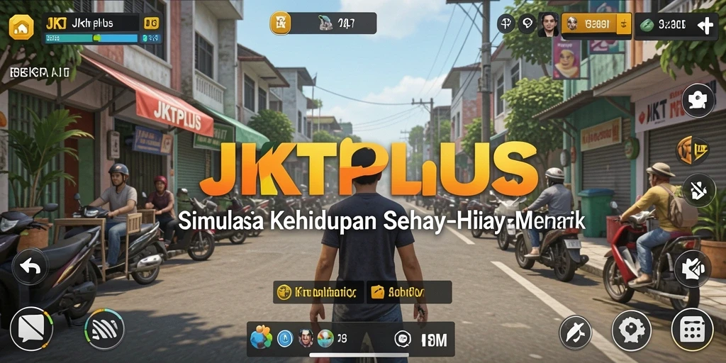 Screenshot JKTPLUS menunjukkan karakter yang berinteraksi dalam gameplay Simulation.
