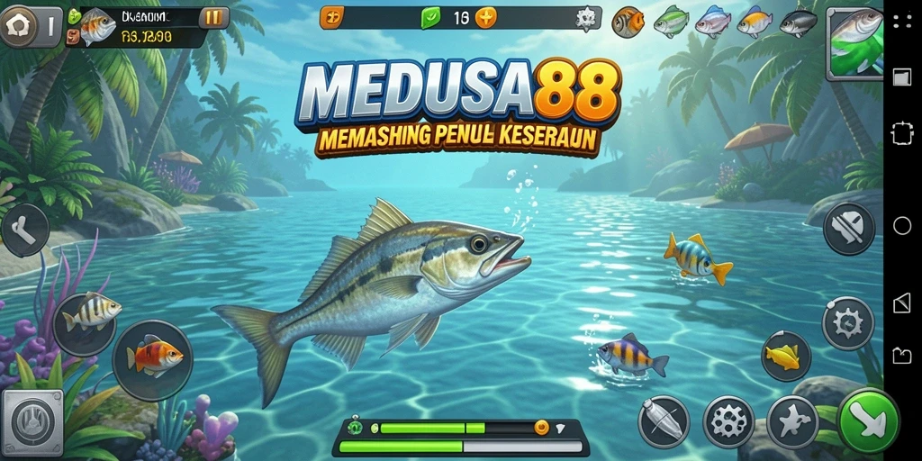 Screenshot gameplay MEDUSA88 dengan visual memancing yang menakjubkan.
