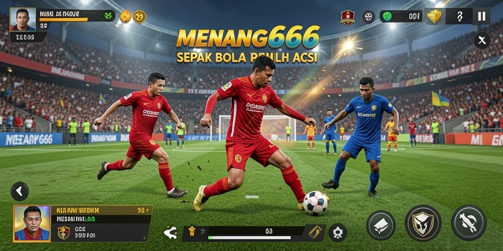 Tampilan gameplay MENANG666 yang penuh aksi di lapangan sepak bola.