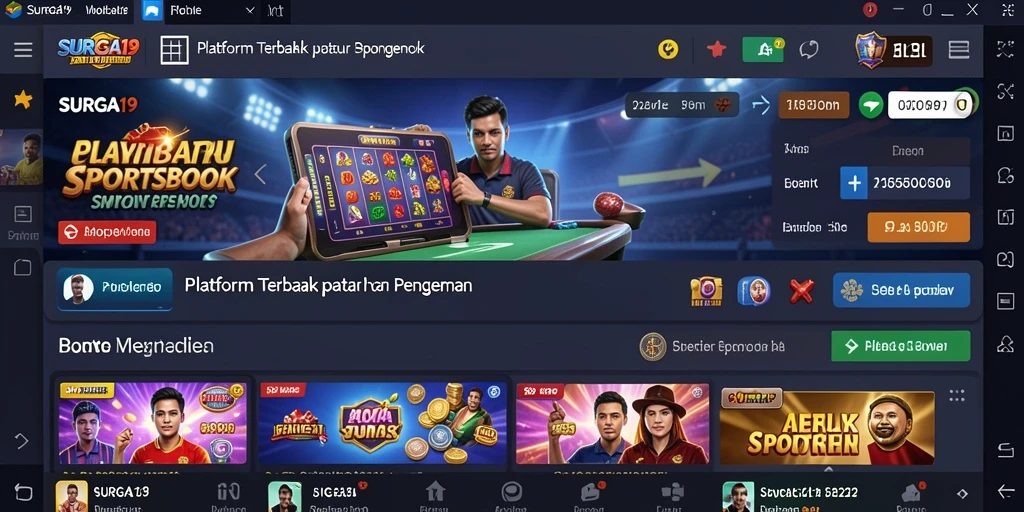 Tampilan gameplay Sportsbook dengan taruhan langsung dan interaksi menarik.