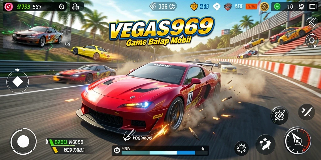 Screenshot dari gameplay balapan yang menegangkan dan penuh warna.
